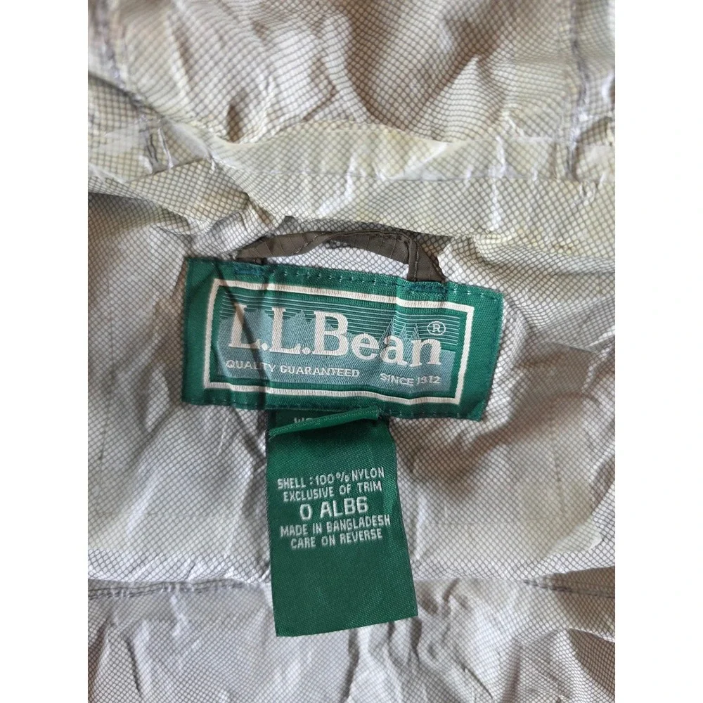 LL Bean Mens Olive Green Ripstop Nylon Hooded Rain Jacket Windbreaker 0ALB6